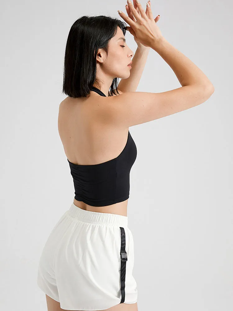 Dance Bra Halter Neck Gather Fitness Outer Wear Yoga Vest