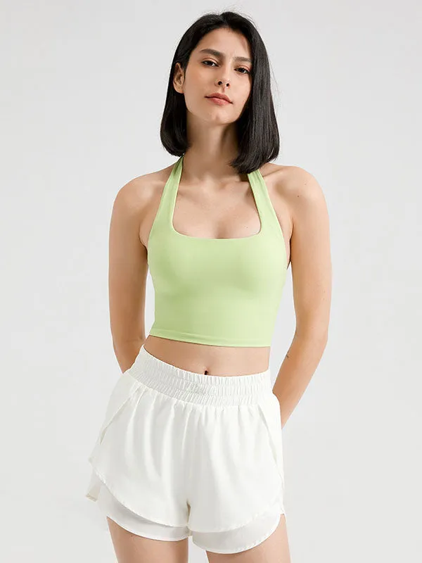Dance Bra Halter Neck Gather Fitness Outer Wear Yoga Vest