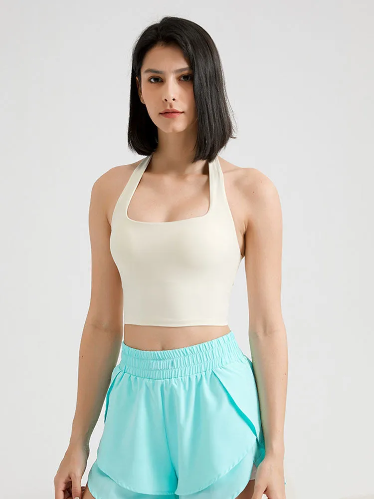 Dance Bra Halter Neck Gather Fitness Outer Wear Yoga Vest