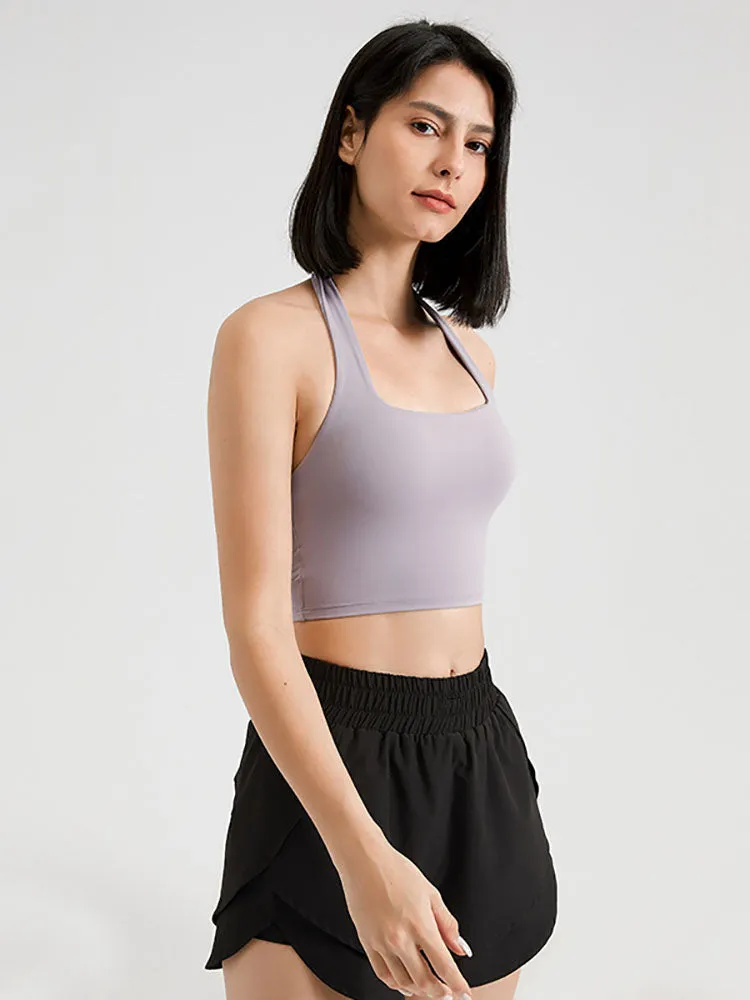 Dance Bra Halter Neck Gather Fitness Outer Wear Yoga Vest