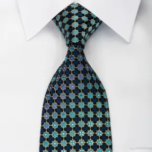 Daniel Hechter Rhinestone Silk Tie Quatrefoil Om Turquoise With Gold Sparkles