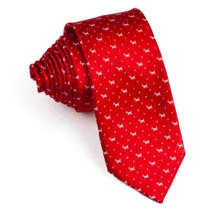 Daniel Silk Neck Tie White Scotty Dogs On Red With Silver Highlights 2 3/4 Inch