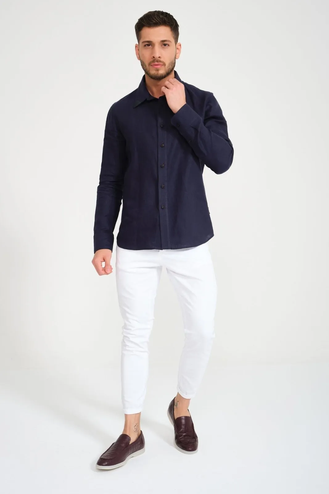 Dark Blue Linen Shirt