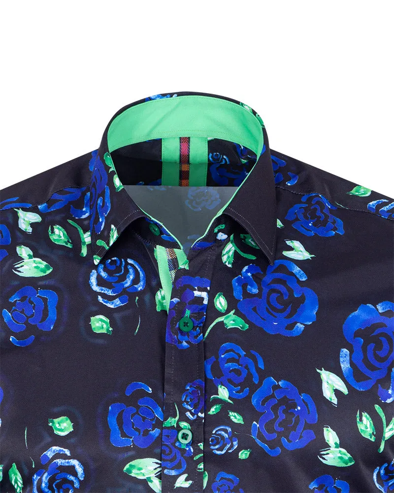 Dark Blue Rose Neon Print Shirt
