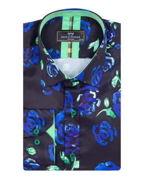 Dark Blue Rose Neon Print Shirt