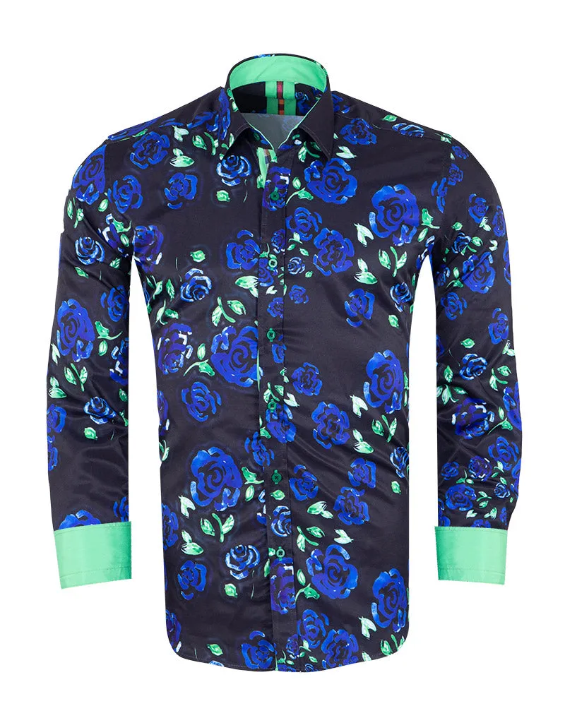 Dark Blue Rose Neon Print Shirt