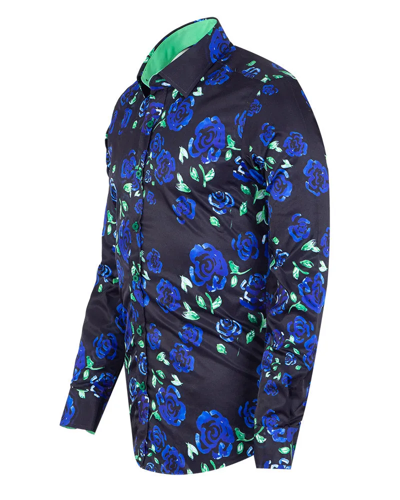 Dark Blue Rose Neon Print Shirt