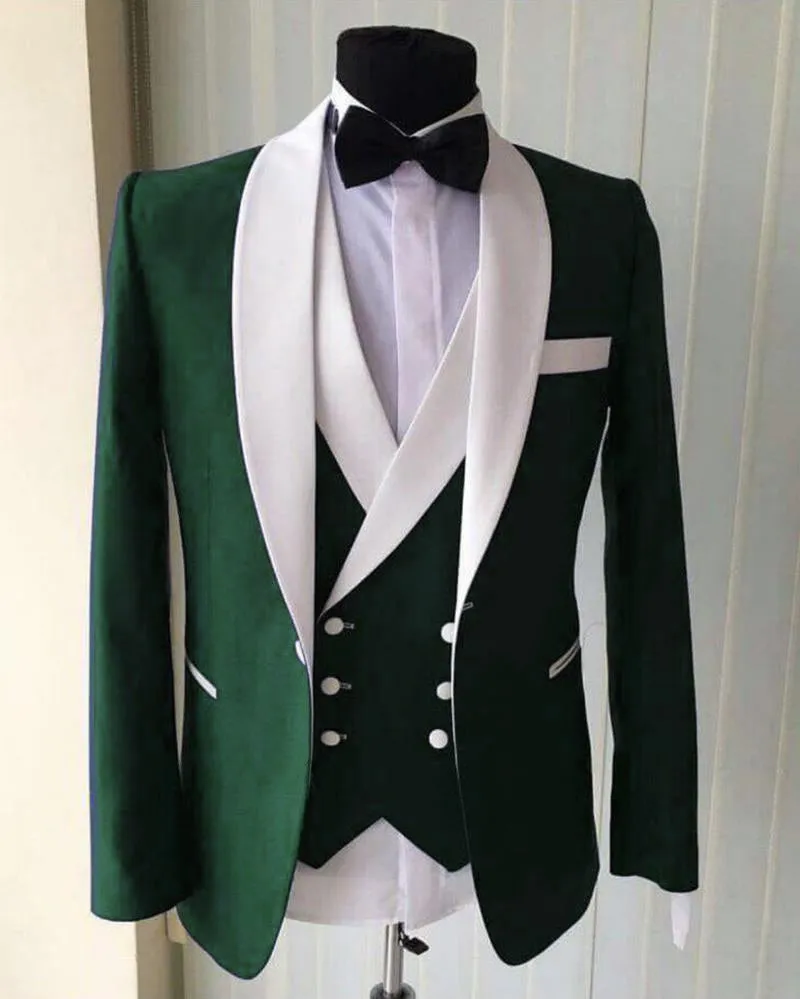 Dark Green Groomsmen Tuxedo Prom Suit for Men 3 Pieces men outfit (jacket pants vest)