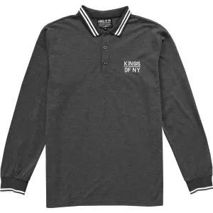 Dark Grey Classic Tipped Pique Mens Long Sleeve Polo Shirt