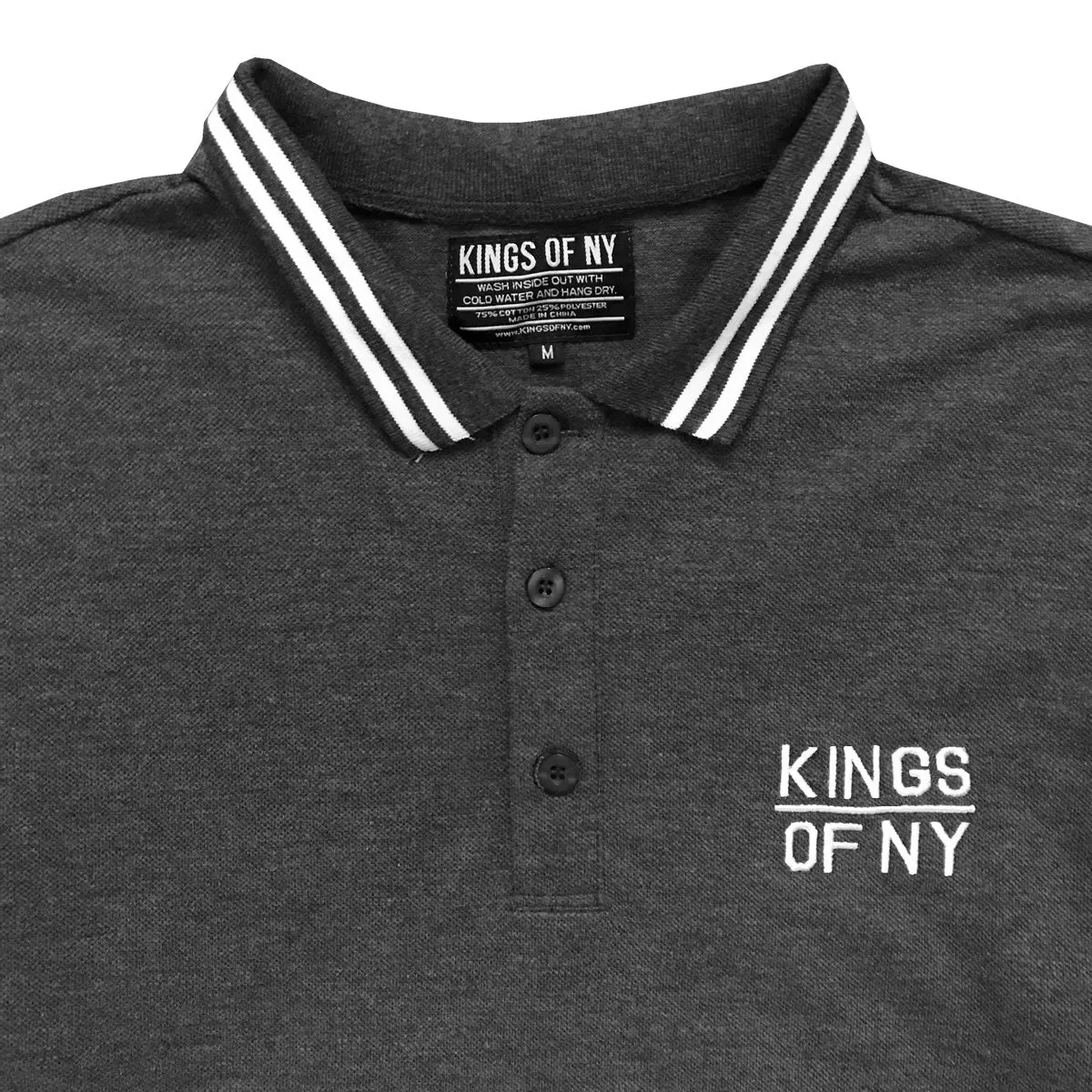 Dark Grey Classic Tipped Pique Mens Long Sleeve Polo Shirt