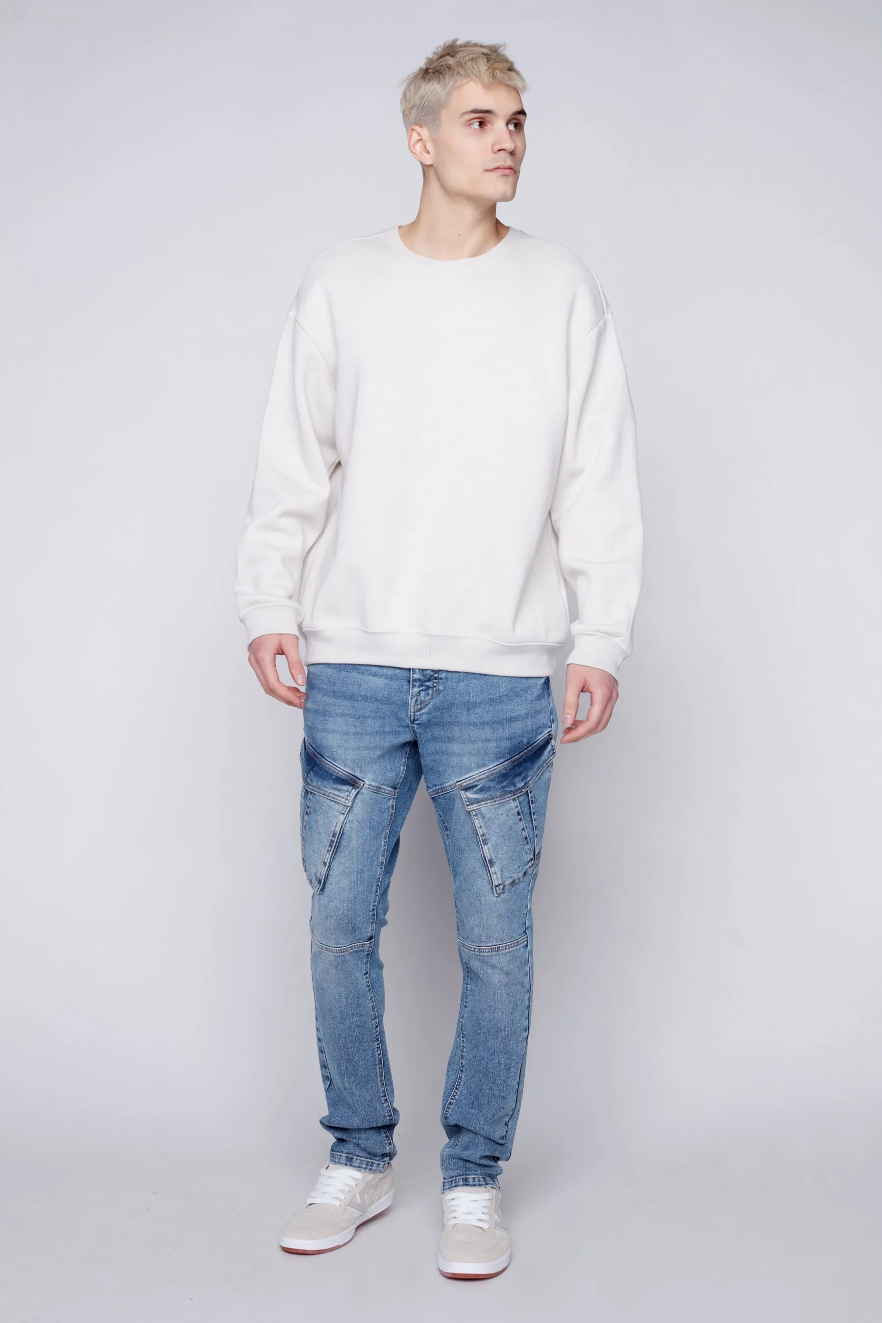Deluxe 5 Pocket Slim Fit Cargo Jeans - Light Blue Wash