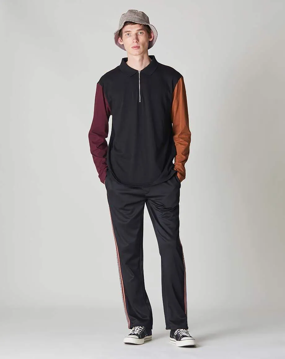 Delvale Long Sleeve Colour Block Mens Polo | Black