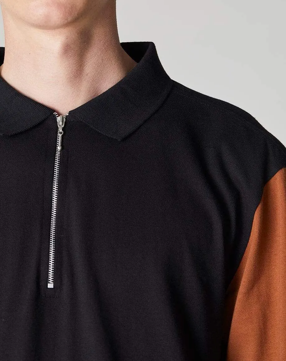 Delvale Long Sleeve Colour Block Mens Polo | Black