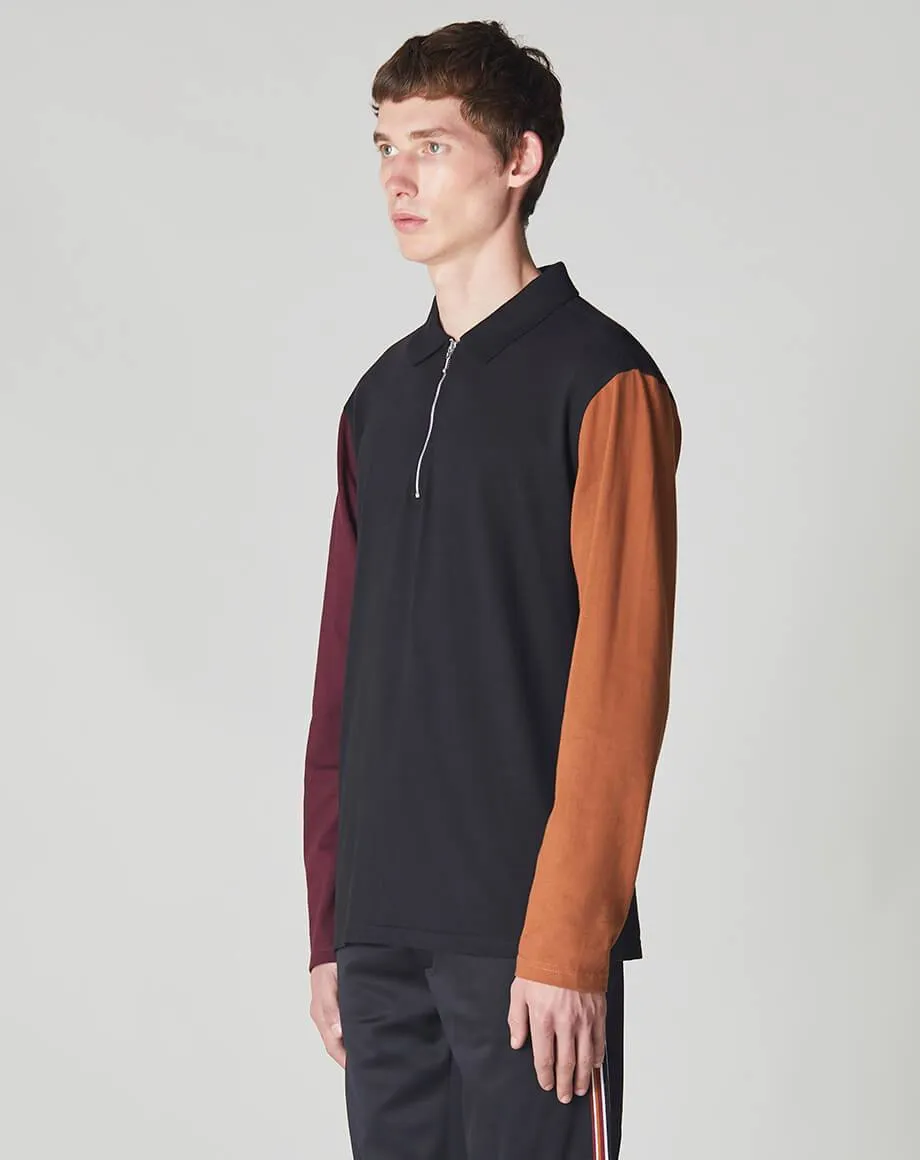 Delvale Long Sleeve Colour Block Mens Polo | Black