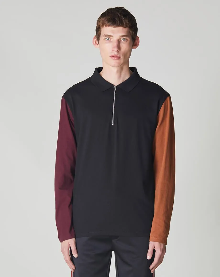 Delvale Long Sleeve Colour Block Mens Polo | Black