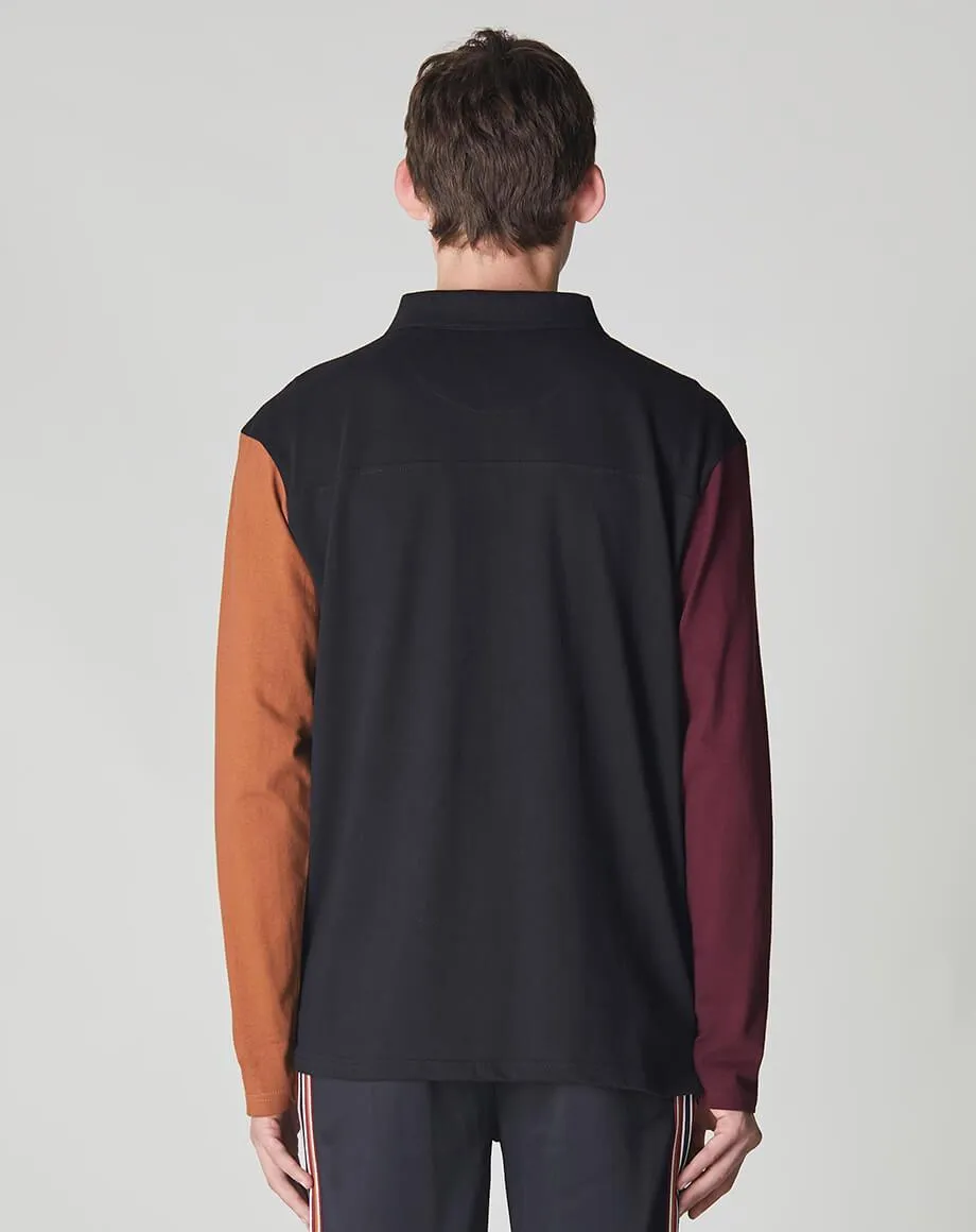 Delvale Long Sleeve Colour Block Mens Polo | Black
