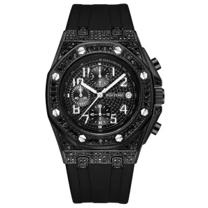 Diamond-Encrusted Large Dial Men's Watch With Chronograph Function