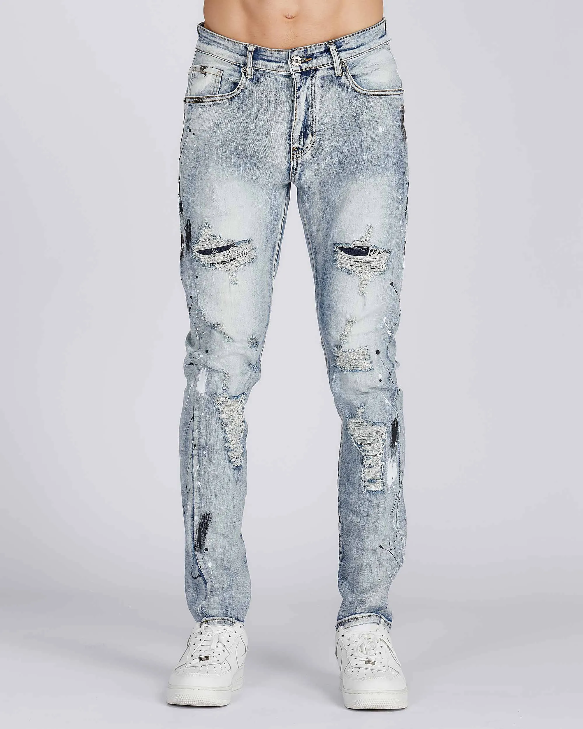 Distressed Blue Jeans with Faded Spray Painted-Mexico Local Delivery