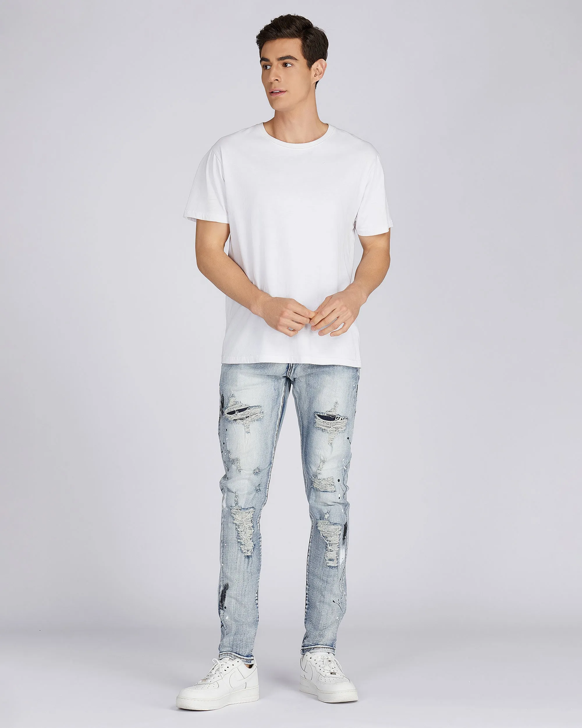 Distressed Blue Jeans with Faded Spray Painted-Mexico Local Delivery