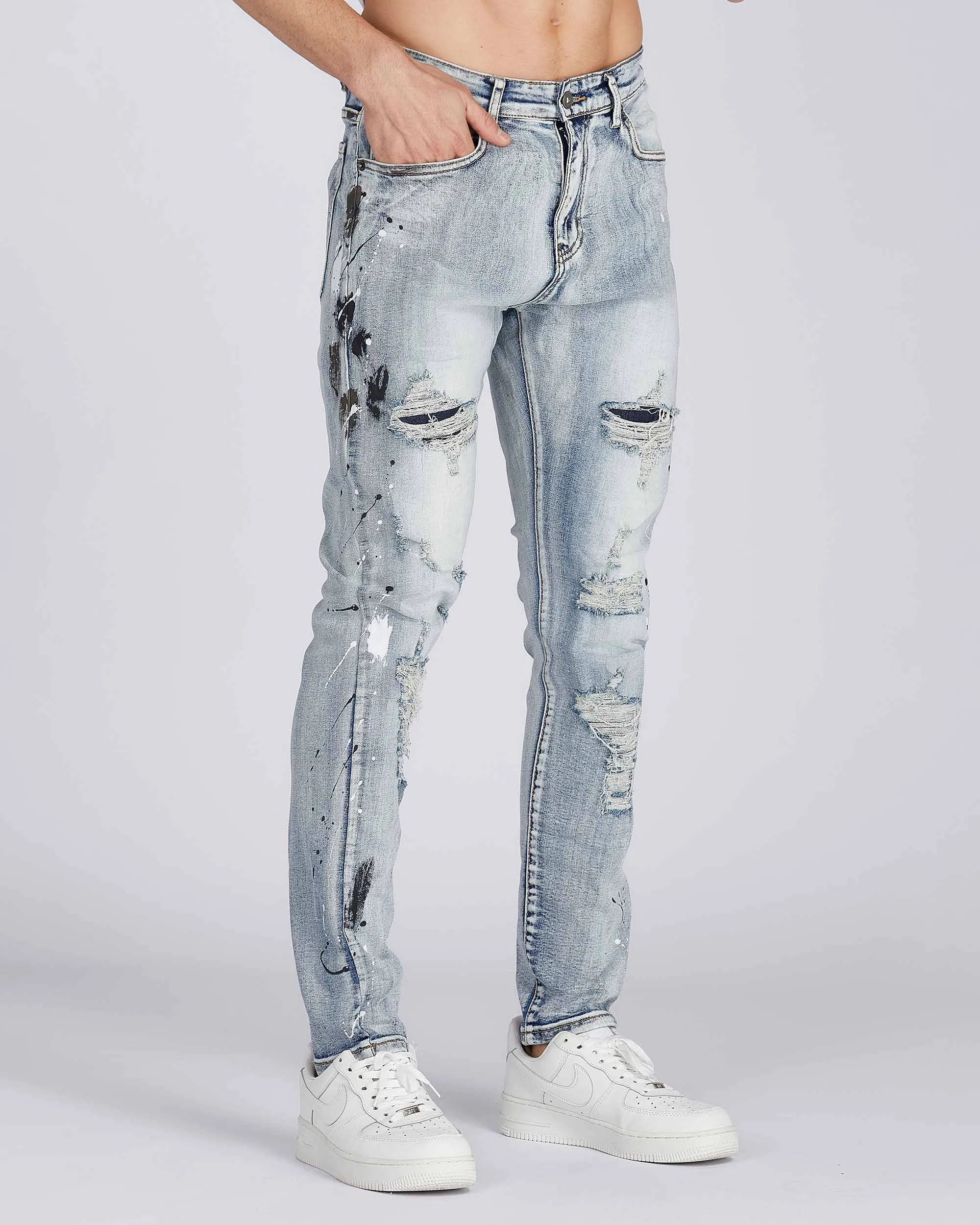 Distressed Blue Jeans with Faded Spray Painted-Mexico Local Delivery