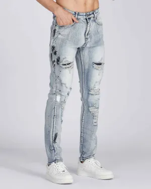 Distressed Blue Jeans with Faded Spray Painted-Mexico Local Delivery