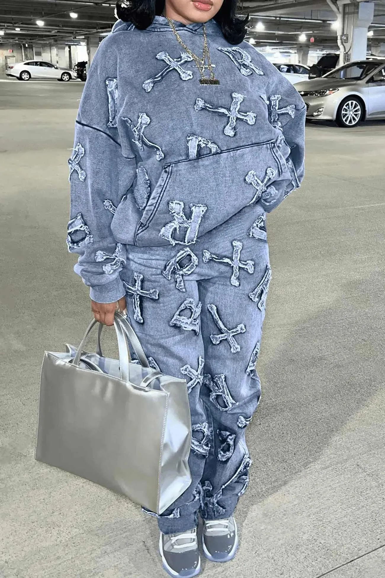 Distressed Denim Hoodie Suits