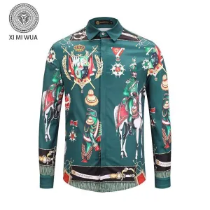 Dolce & Gabbana Vintage Printing Green Men's Long Sleeved Shirt