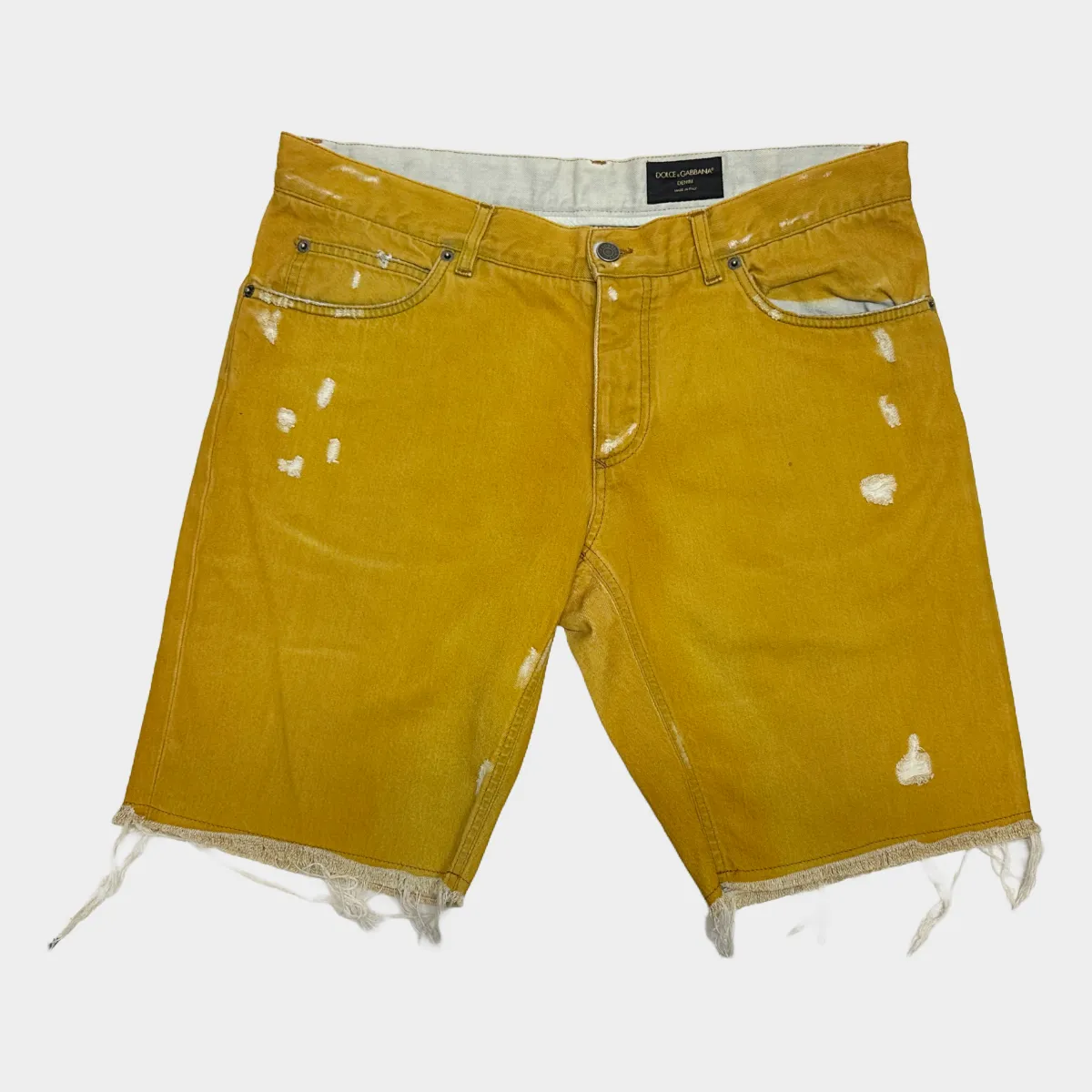 Dolce&Gabbana men's yellow denim distressed shorts