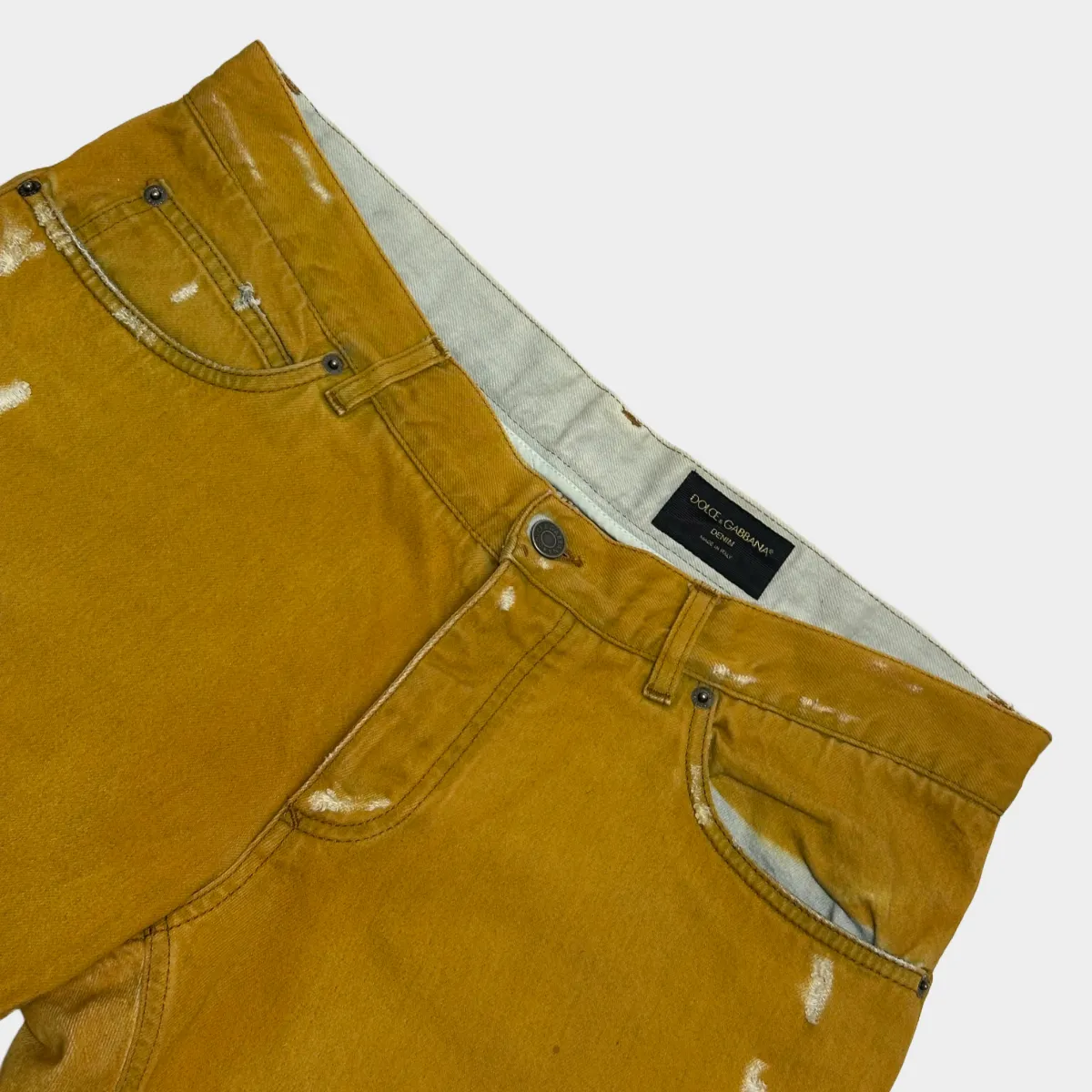 Dolce&Gabbana men's yellow denim distressed shorts
