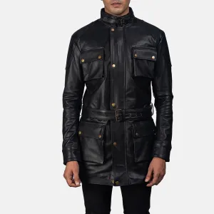 Dolf Black Leather Jacket Up to 5XL