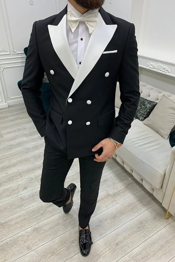 Double Breasted Suit For Men Black 2 Piece Slim Fit Suit Business Suit Formal Fashion Tuxedo Blazer Gift For Him