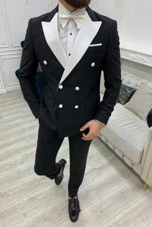 Double Breasted Suit For Men Black 2 Piece Slim Fit Suit Business Suit Formal Fashion Tuxedo Blazer Gift For Him