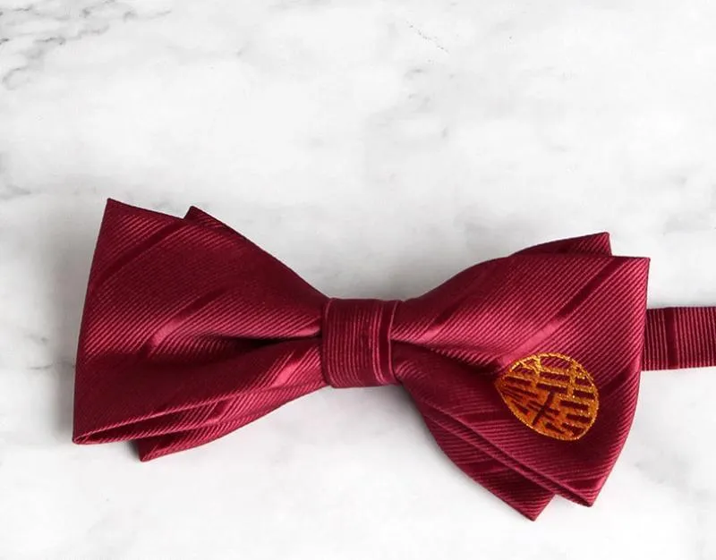 Double happiness pattern, jacquard fabric Chinese Bow Tie