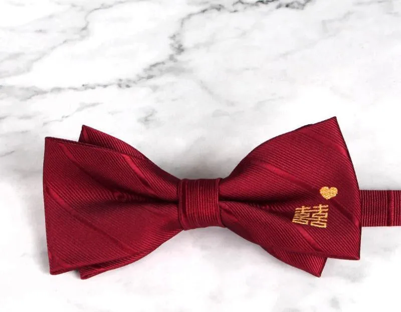 Double happiness pattern, jacquard fabric Chinese Bow Tie