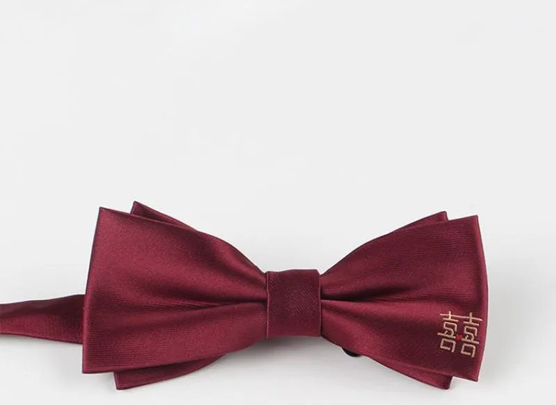 Double happiness pattern, jacquard fabric Chinese Bow Tie