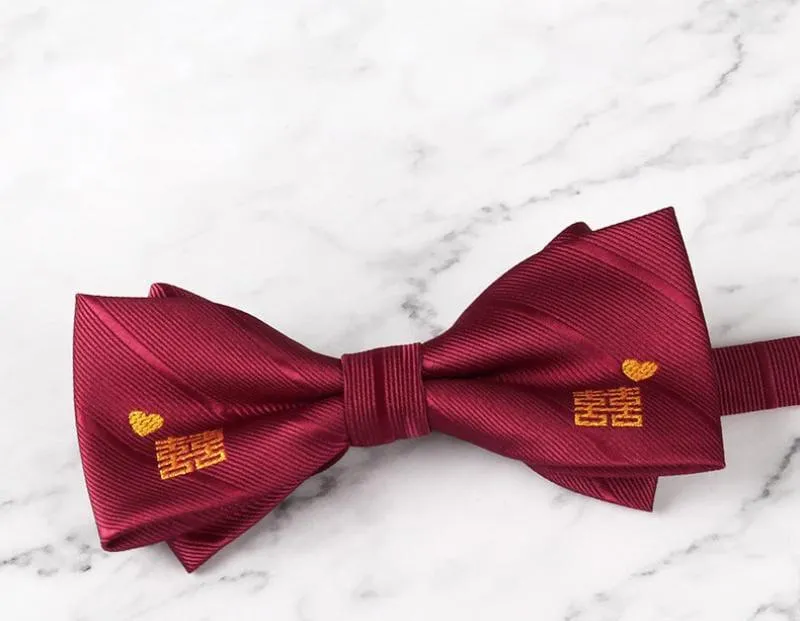 Double happiness pattern, jacquard fabric Chinese Bow Tie
