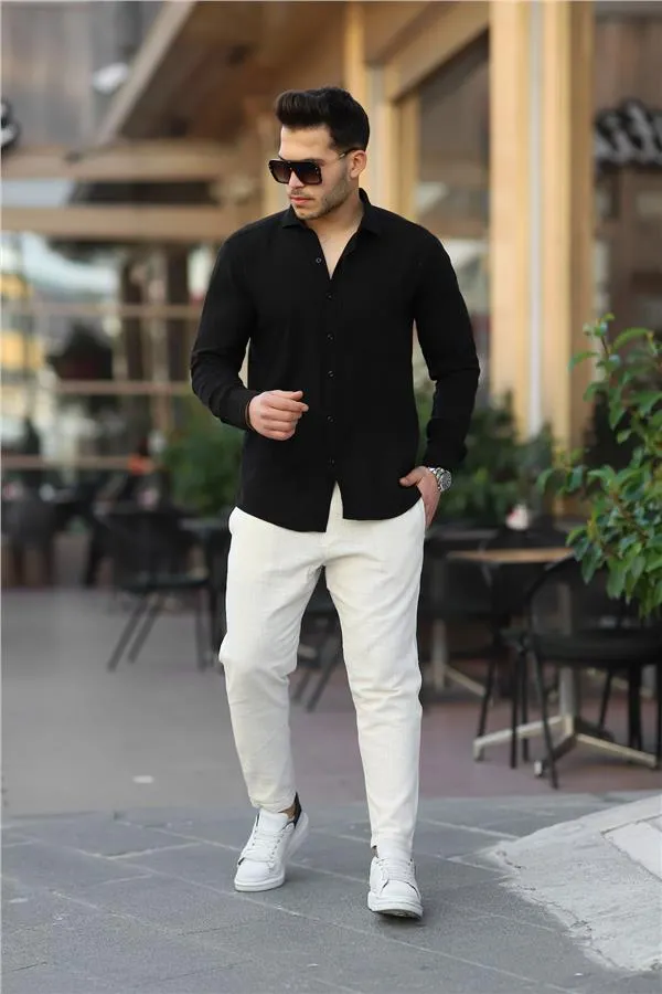 Duble Paça Katlamalı Baggy Örme Keten Pantolon