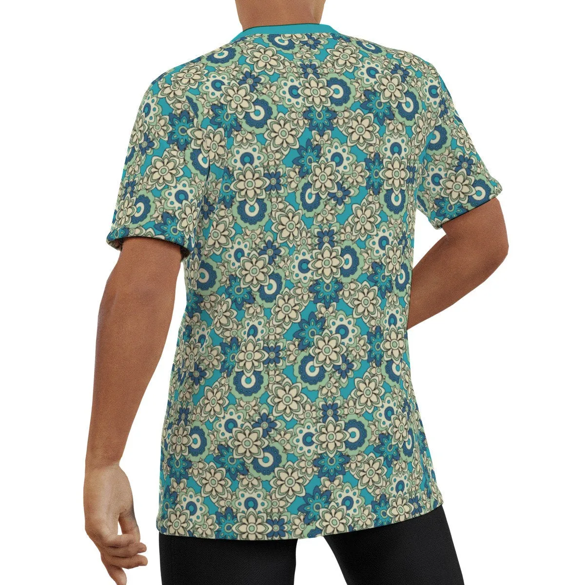 Eco friendly T-shirt, Paisley Tshirt, Retro Tshirt,70s style shirt,Blue Tshirt Men, Retro Top,Retro Tshirt Men,Paisley Top, Floral Shirt Men