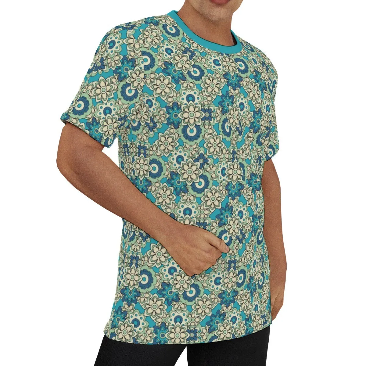 Eco friendly T-shirt, Paisley Tshirt, Retro Tshirt,70s style shirt,Blue Tshirt Men, Retro Top,Retro Tshirt Men,Paisley Top, Floral Shirt Men