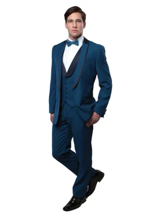 Elegant Blue Satin Shawl Collar Tuxedo - Slim Fit MT239S-02