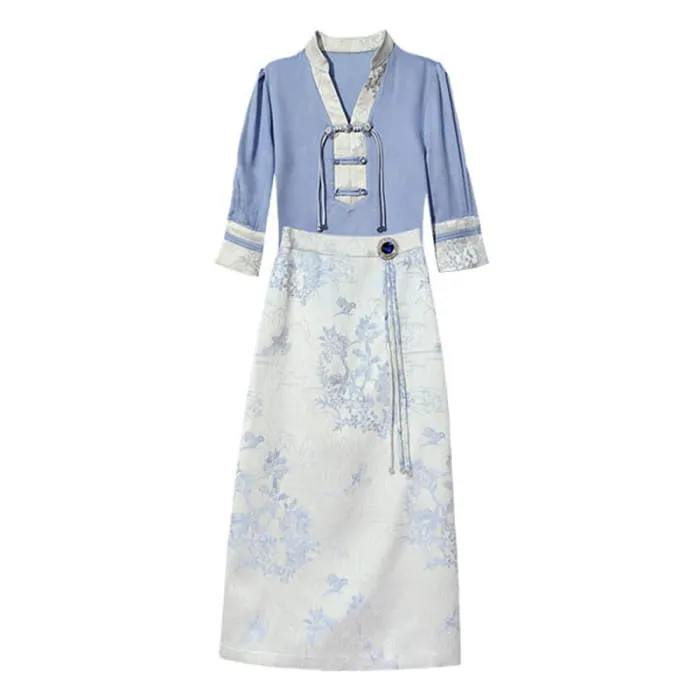 Elegant Floral Shirt Embroidery Skirt Two Pieces Set