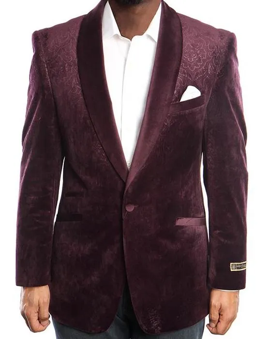 Empire Collection - Velvet Regular Fit Vintage Floral Blazer in Plum
