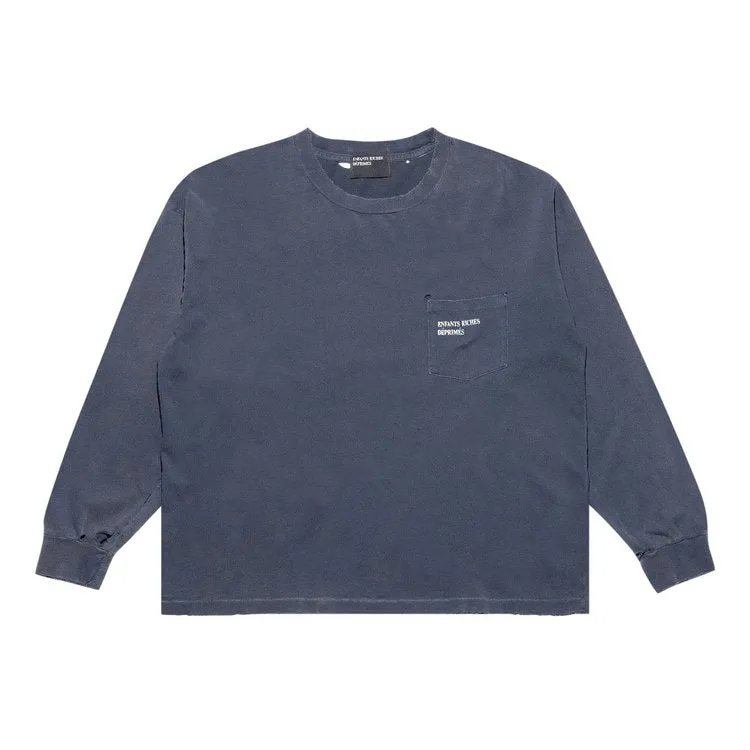 Enfants Riches Déprimés Thrashed Logo Long-Sleeve Pocket 'Faded Black/White' T-Shirt, black