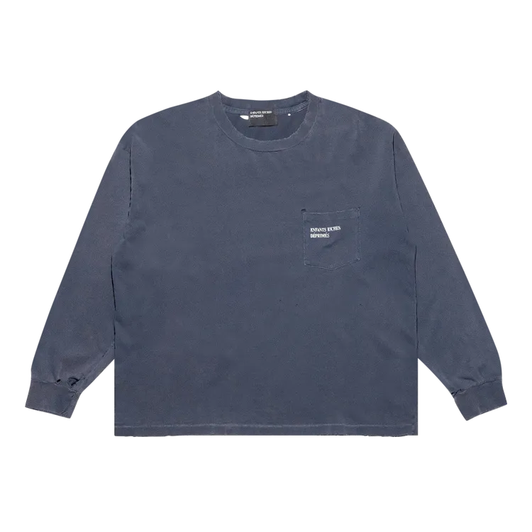 Enfants Riches Déprimés Thrashed Logo Long-Sleeve Pocket 'Faded Black/White' T-Shirt, black