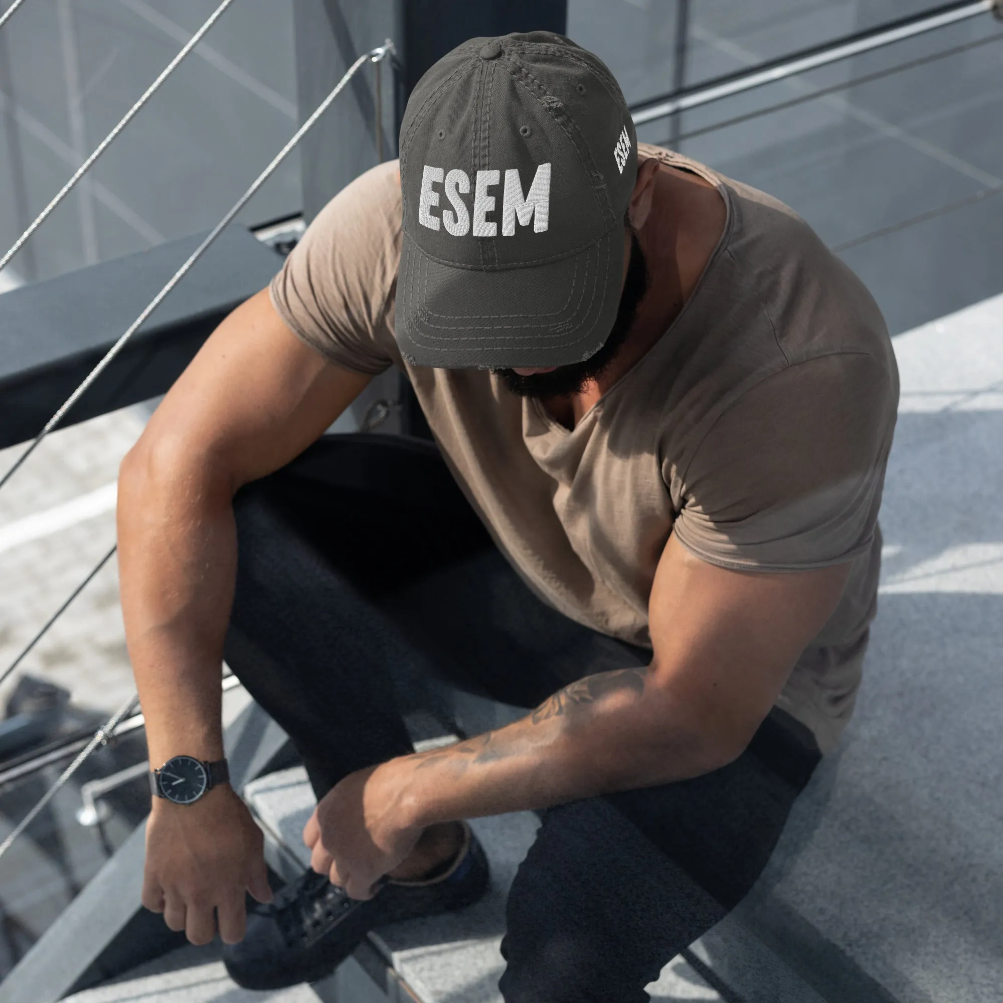 ESEM (wht) - Distressed Dad Hat