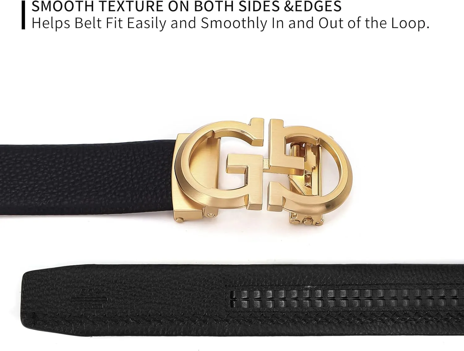 Fashion Diamond Men/s Real Leather Ratchet Belt Black