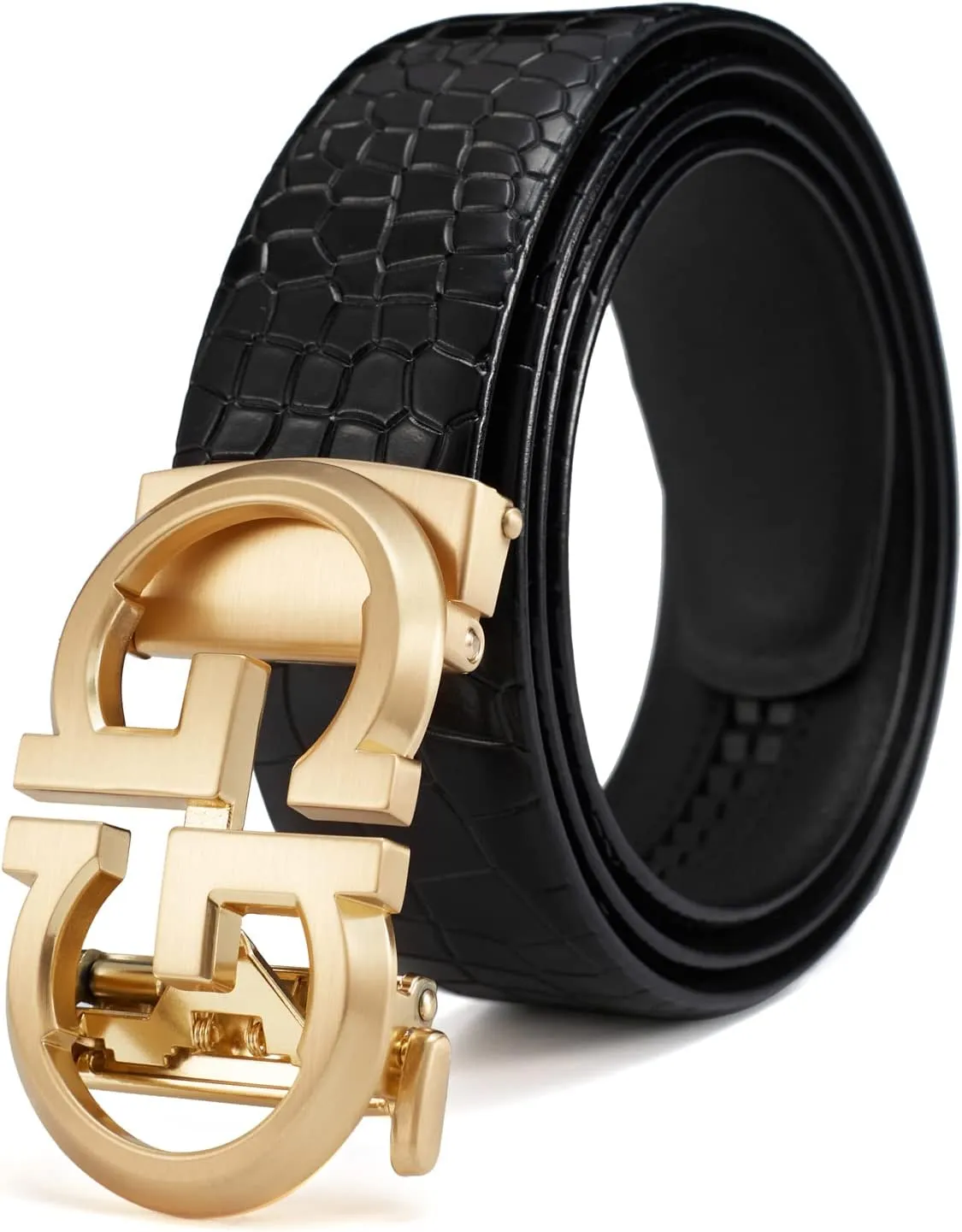 Fashion Diamond Men/s Real Leather Ratchet Belt Black