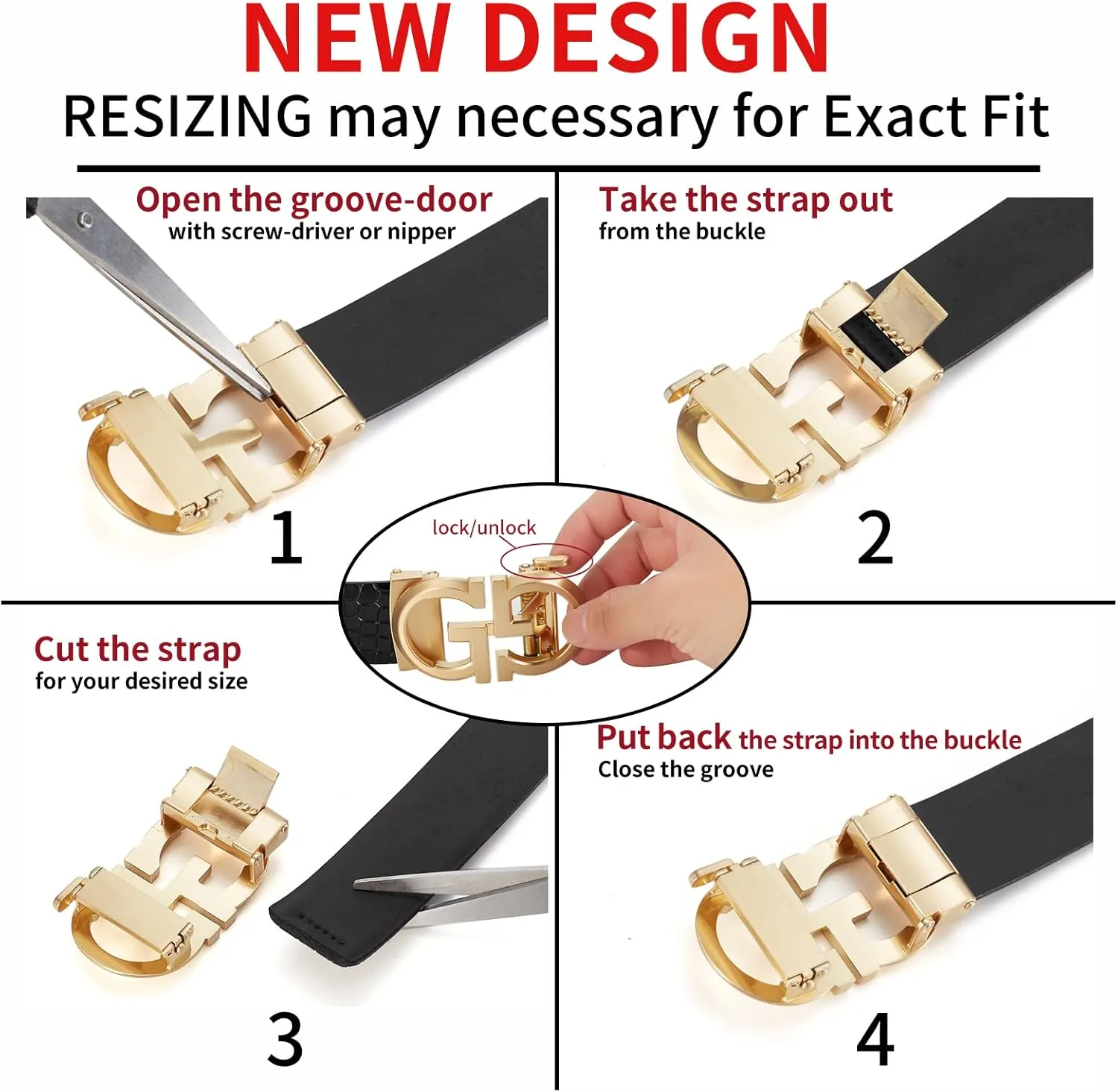 Fashion Diamond Men/s Real Leather Ratchet Belt Black