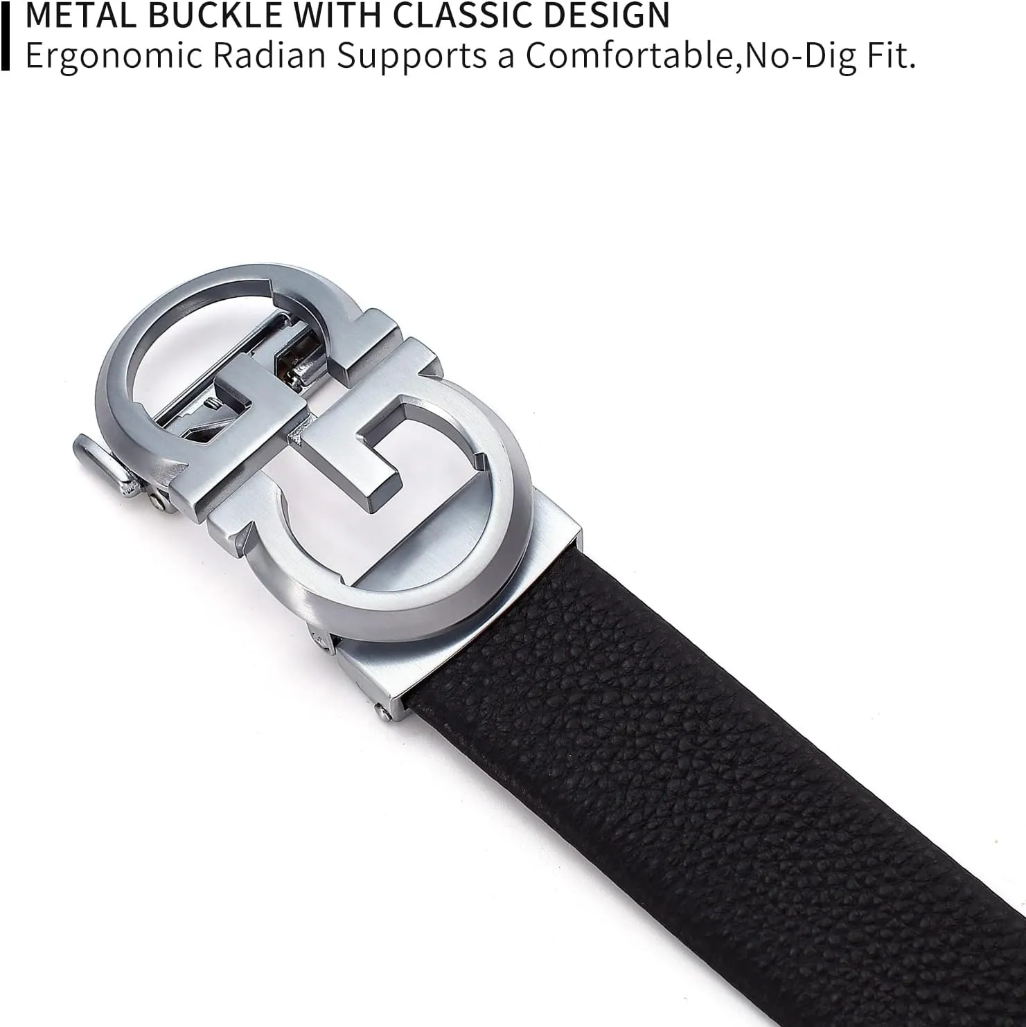 Fashion Diamond Men/s Real Leather Ratchet Belt Black