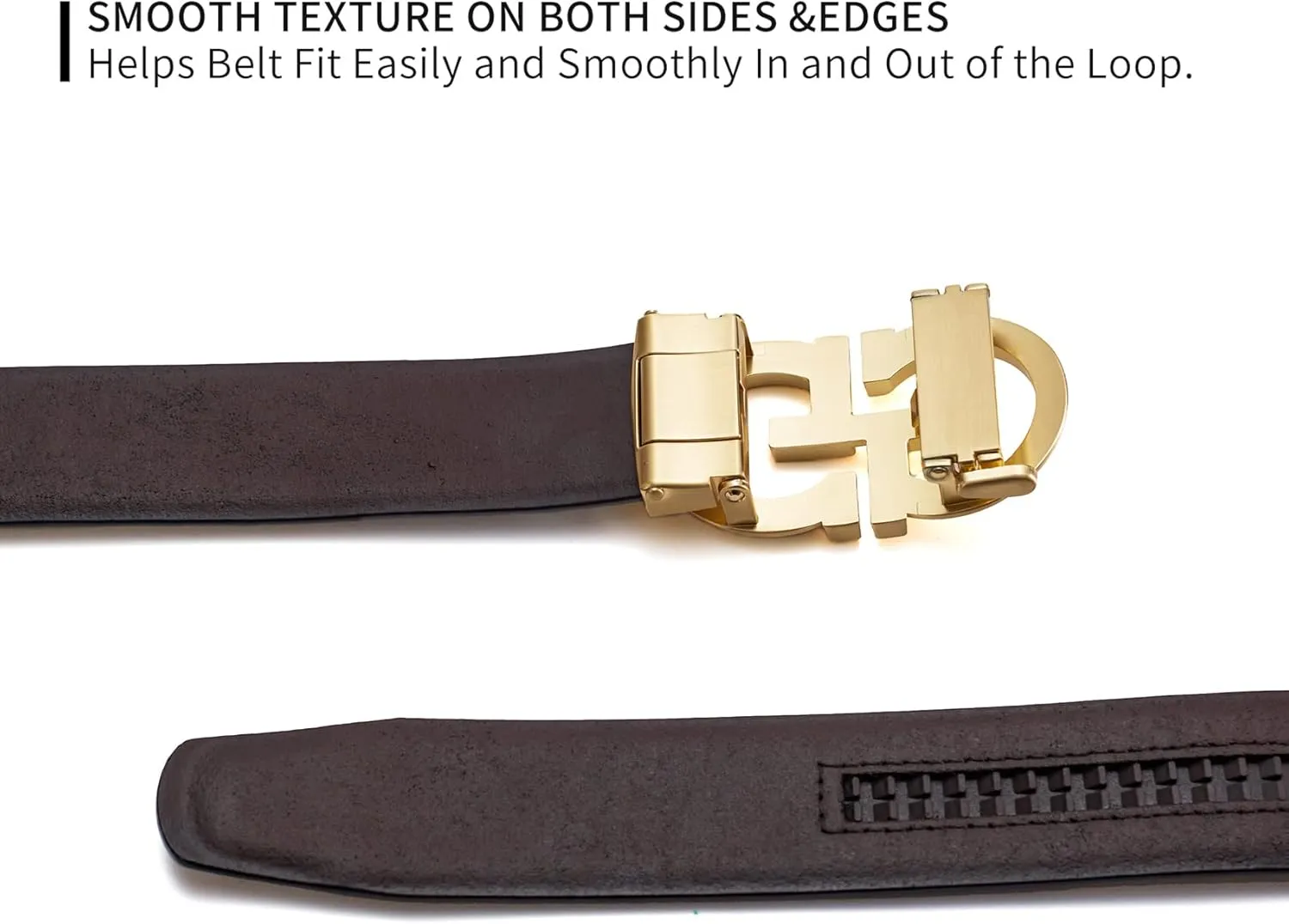 Fashion Diamond Men/s Real Leather Ratchet Belt Black